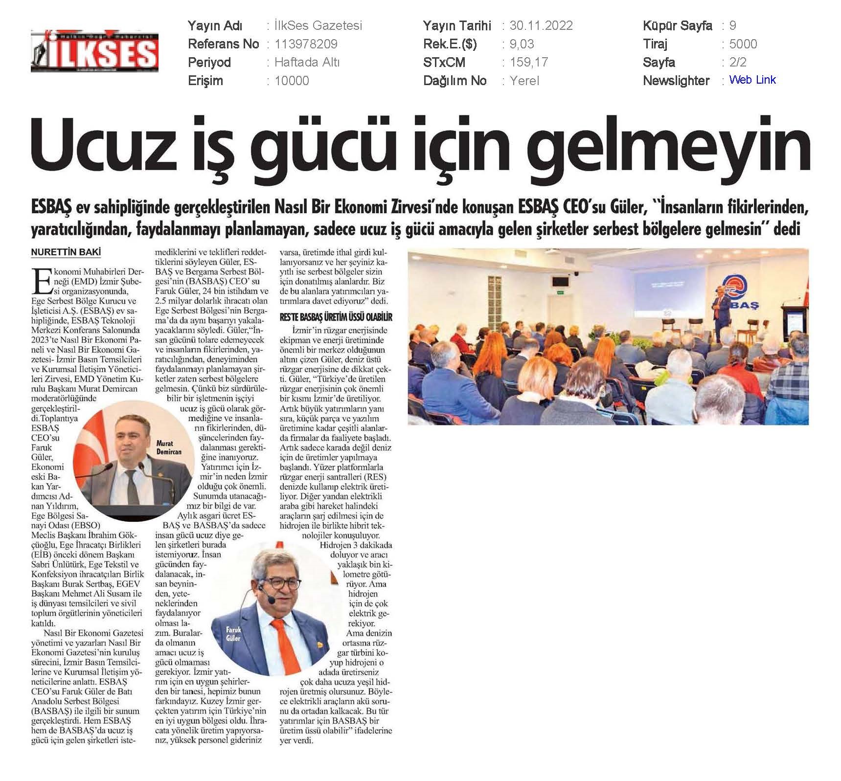 FARUK GÜLER: COMPANIES THAT ONLY FOCUS ON CHEAP LABOR SHOULD NOT COME TO FREE ZONES 