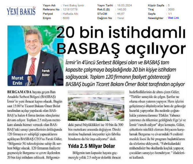 BASBAŞ IS OPENING WITH 20 THOUSAND EMPLOYMENT POTENTIAL